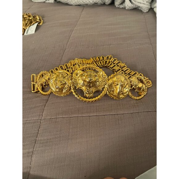 Vintage Womens Chain Belt One Size Metal Tiger Lion Elephant Head Waist Hip Rare - Picture 9 of 16